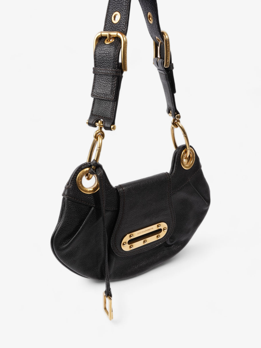 Dolce and Gabbana Chain Linked Shoulder Bag Black Leather Image 7