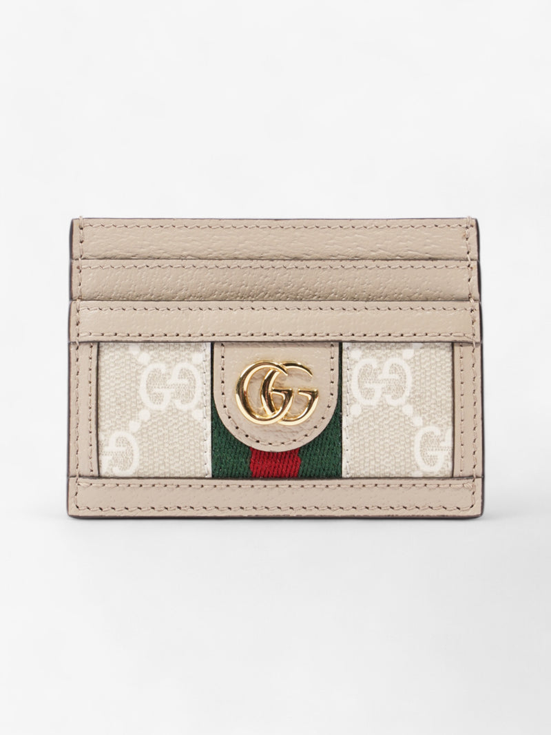  Gucci GG Card Holder Taupe / Gold Canvas