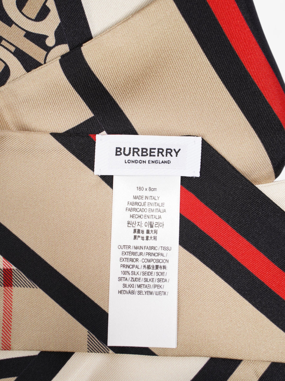 Burberry Triple Check Monogram Stripe Skinny Scarf Archive Beige Silk Image 4