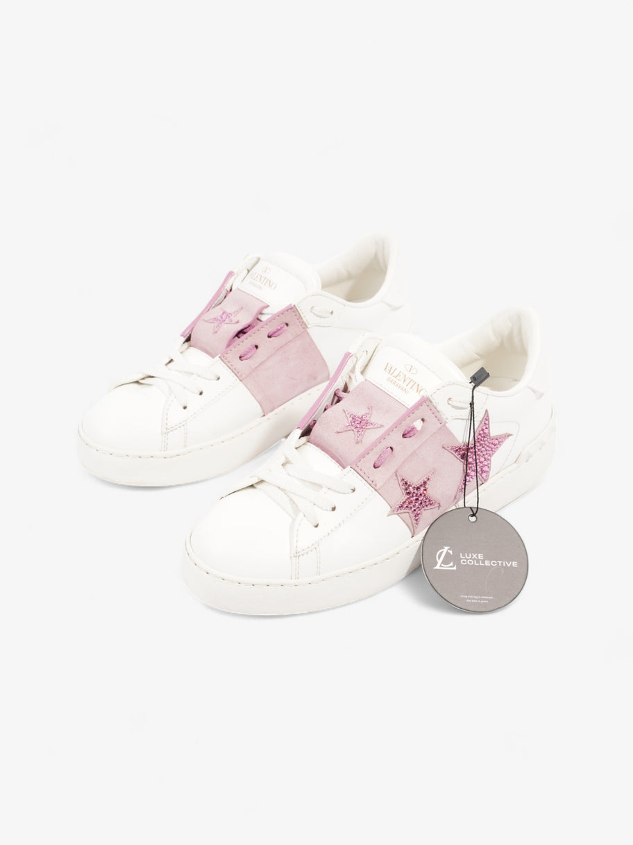 Valentino Stars Embroidered Open Sneaker White / Pink Leather EU 37 UK 4 Image 10