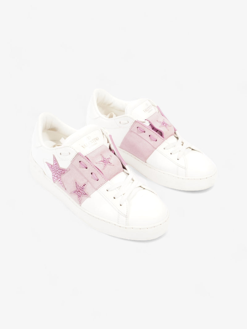  Valentino Stars Embroidered Open Sneaker White / Pink Leather EU 37 UK 4