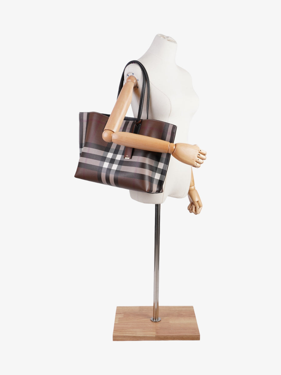 Burberry Check Tote Dark Birch Brown Calfskin Leather Medium Image 2