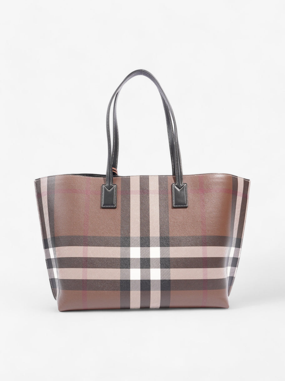 Burberry Check Tote Dark Birch Brown Calfskin Leather Medium Image 5