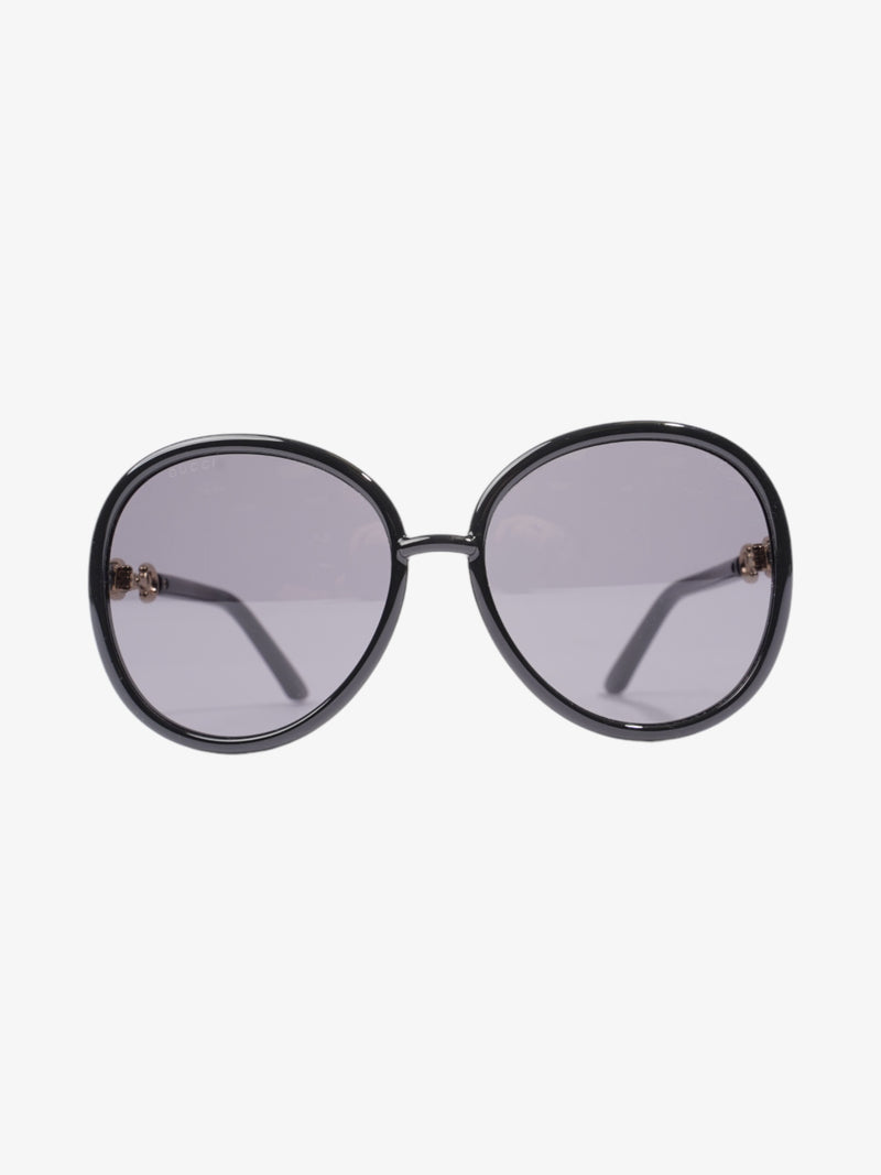  Gucci Horsebit Oversized Sunglasses Black / Gold Acetate 140mm