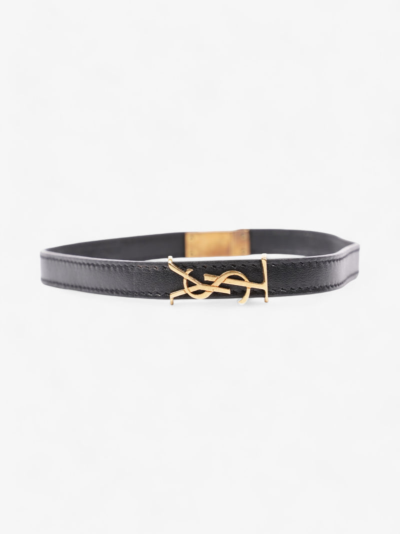  Saint Laurent Cassandre Double Wrap Bracelet Black / Gold Calfskin Leather