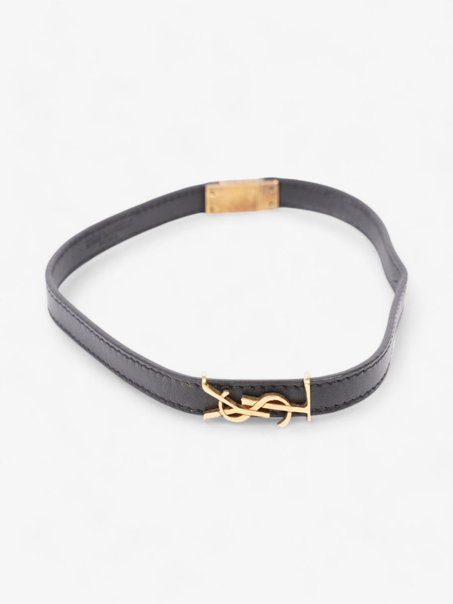 Saint Laurent Cassandre Double Wrap Bracelet Black / Gold Calfskin Leather Image 2