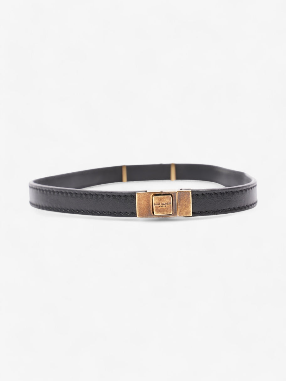 Saint Laurent Cassandre Double Wrap Bracelet Black / Gold Calfskin Leather Image 3