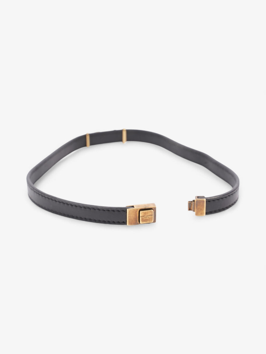 Saint Laurent Cassandre Double Wrap Bracelet Black / Gold Calfskin Leather Image 4