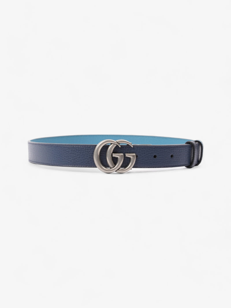  Gucci GG Marmont Thin Reversible Belt Navy / Aqua Blue Leather 80cm 32