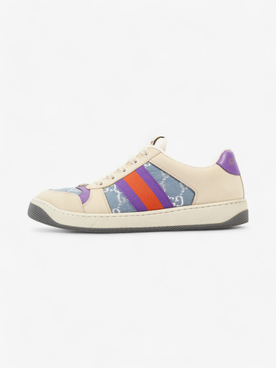 Gucci Screener Sneakers Beige Blue Purple Canvas EU 38.5 UK 5.5 Luxe Collective