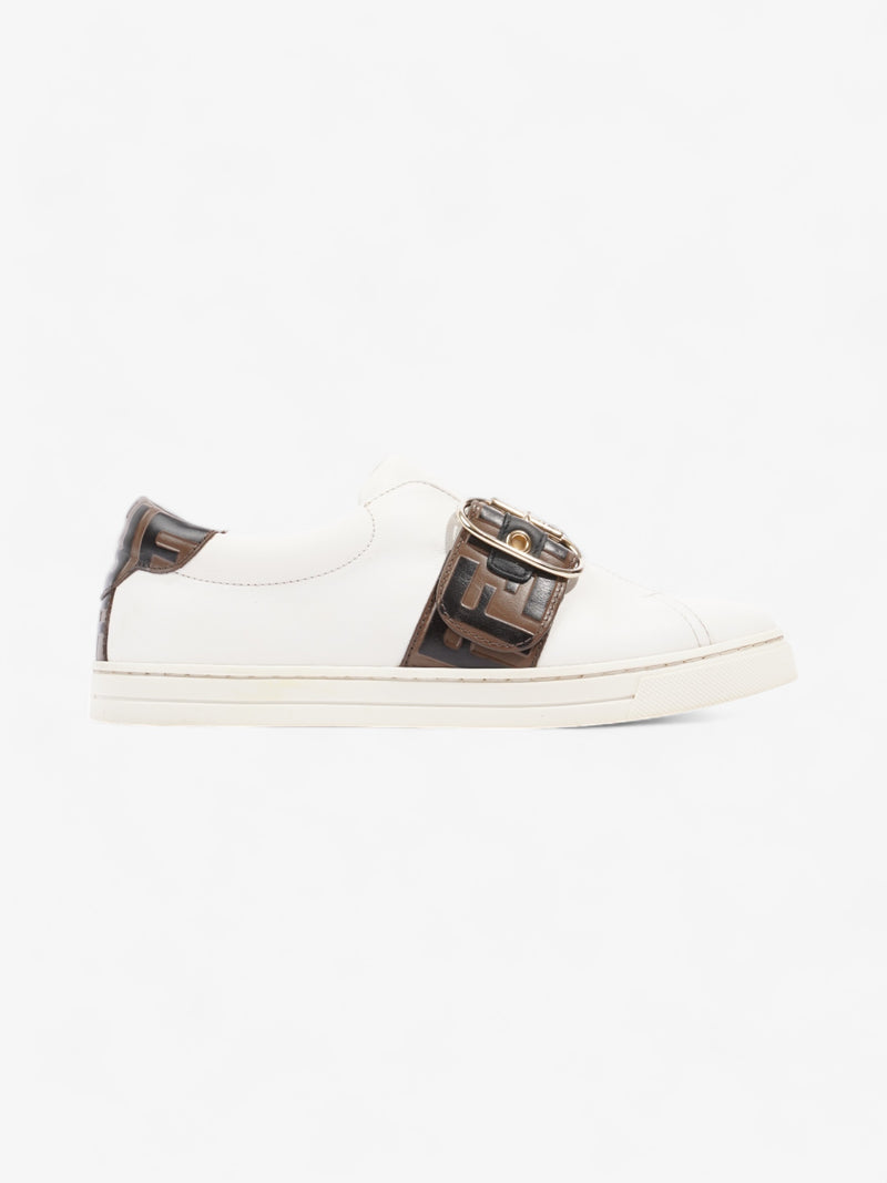  Fendi FF Logo Buckled Low Top Sneakers White / Zucca Leather EU 38 UK 5