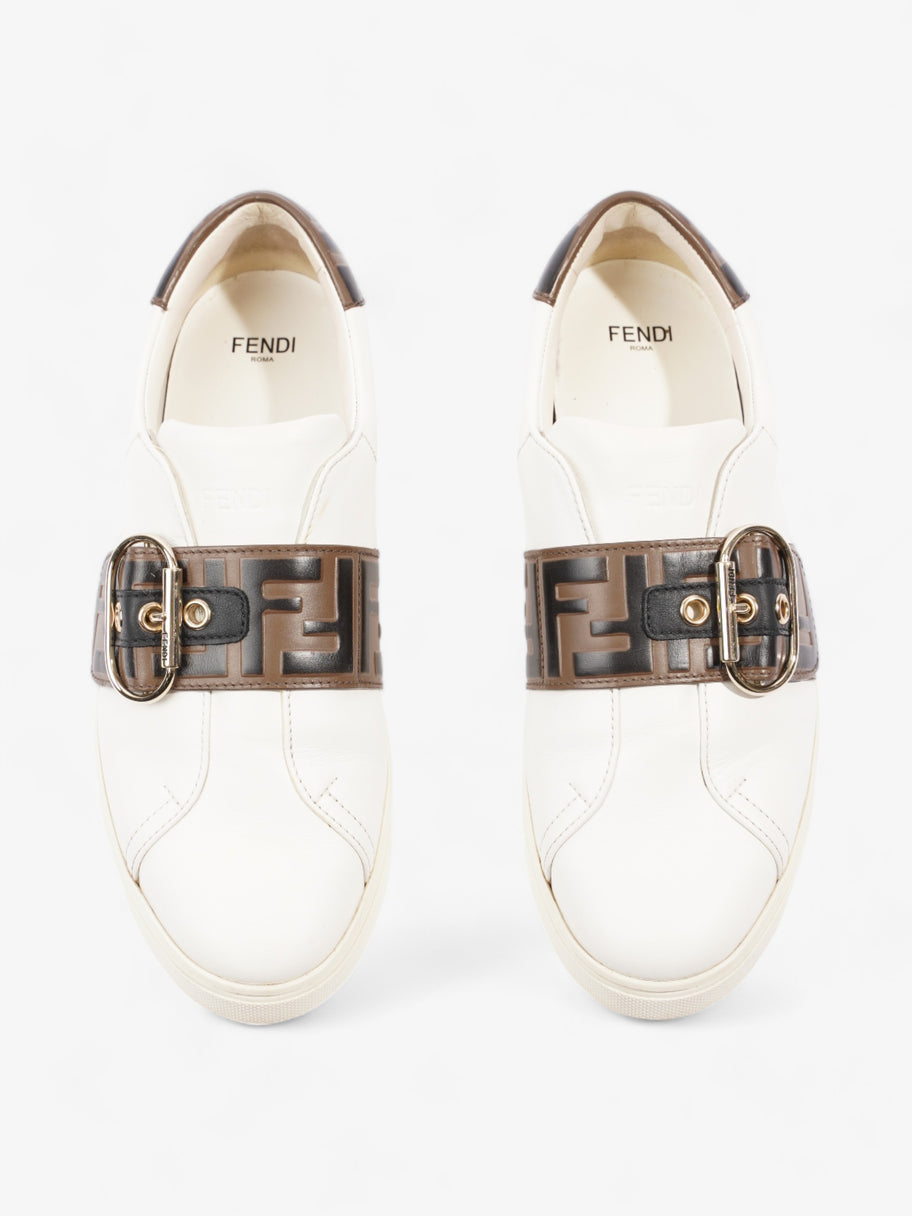 Fendi FF Logo Buckled Low Top Sneakers White / Zucca Leather EU 38 UK 5 Image 8