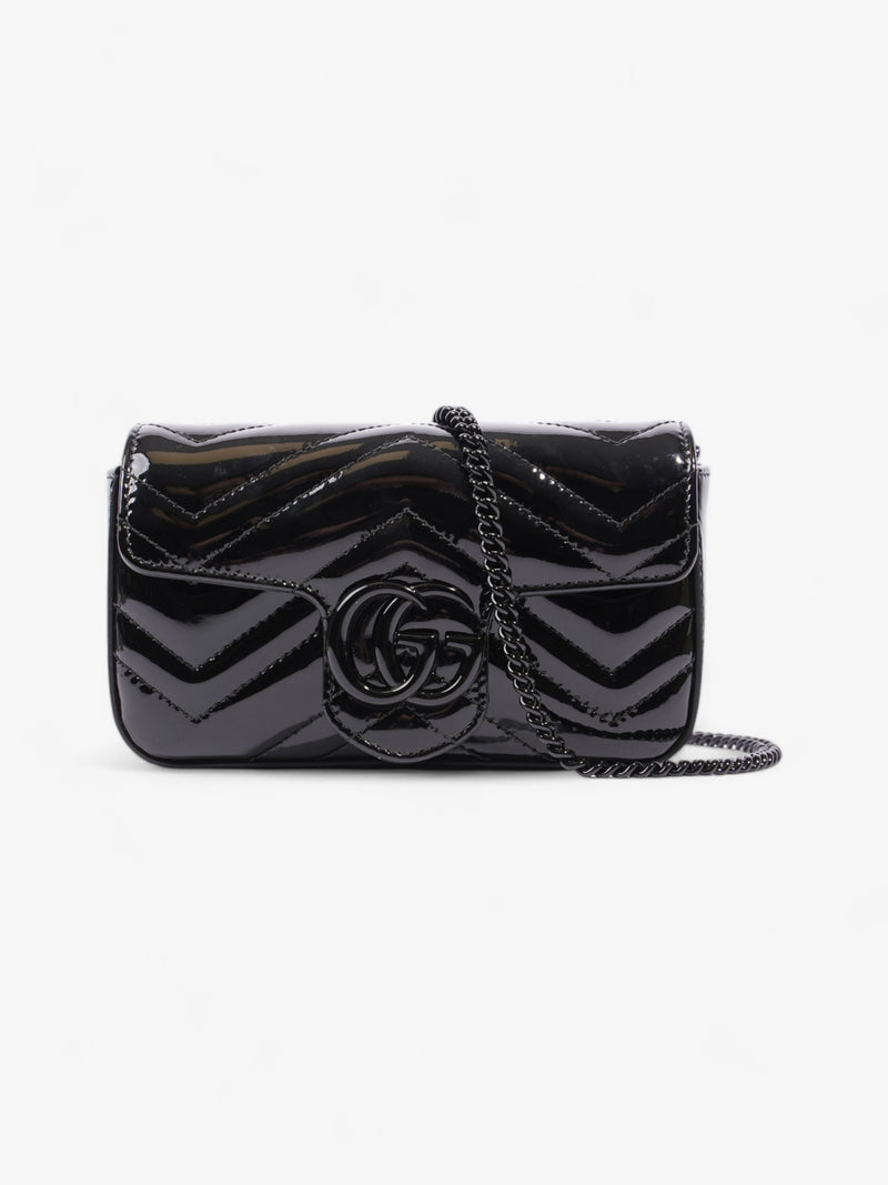  Gucci GG Marmont Black Patent Leather Super Mini