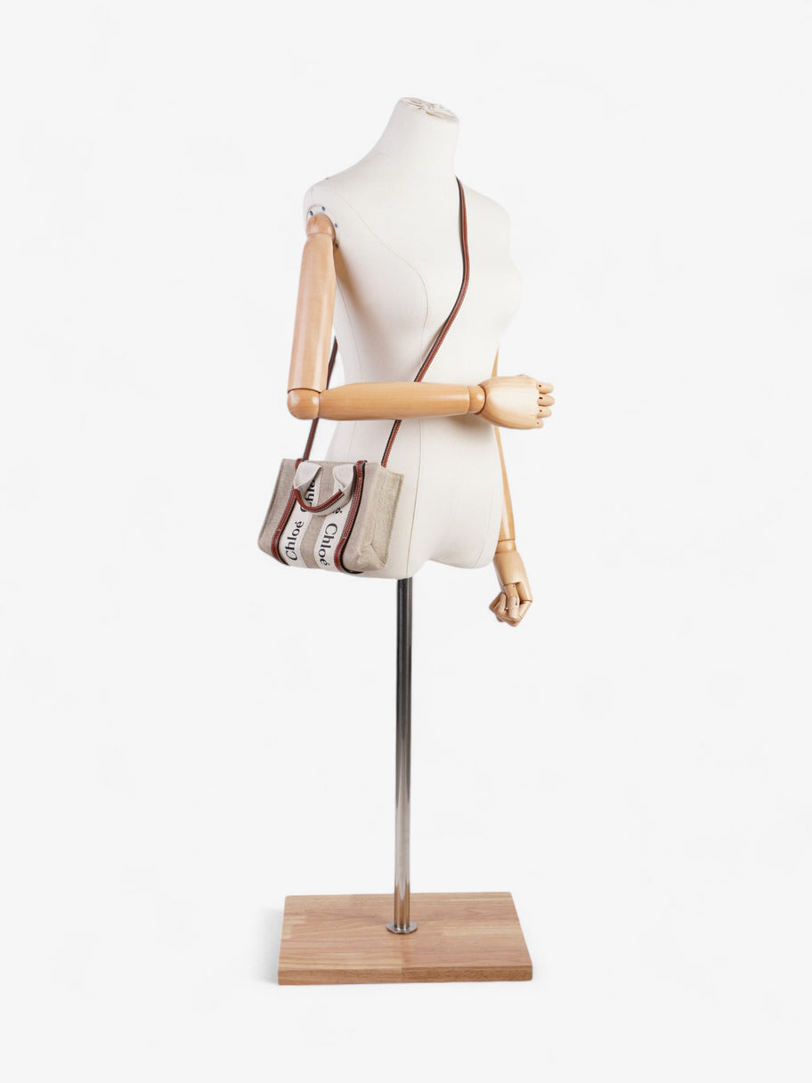 Chloe Woody Tote Beige / Brown / White Linen Mini Image 2