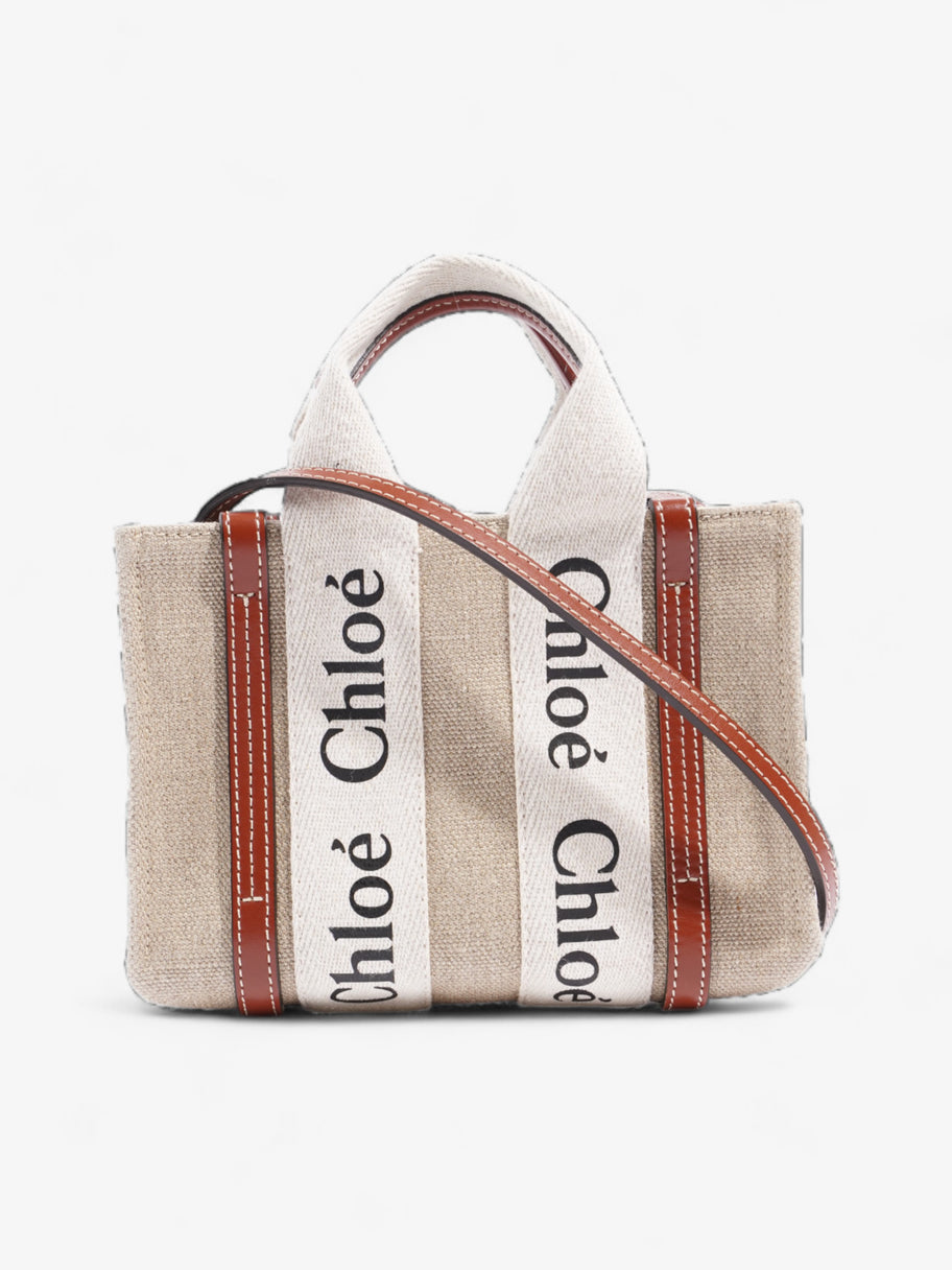 Chloe Woody Tote Beige / Brown / White Linen Mini Image 1