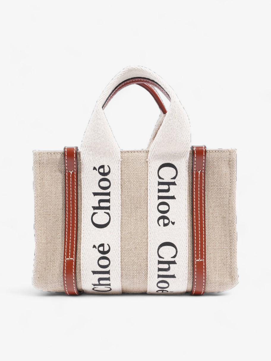 Chloe Woody Tote Beige / Brown / White Linen Mini Image 4