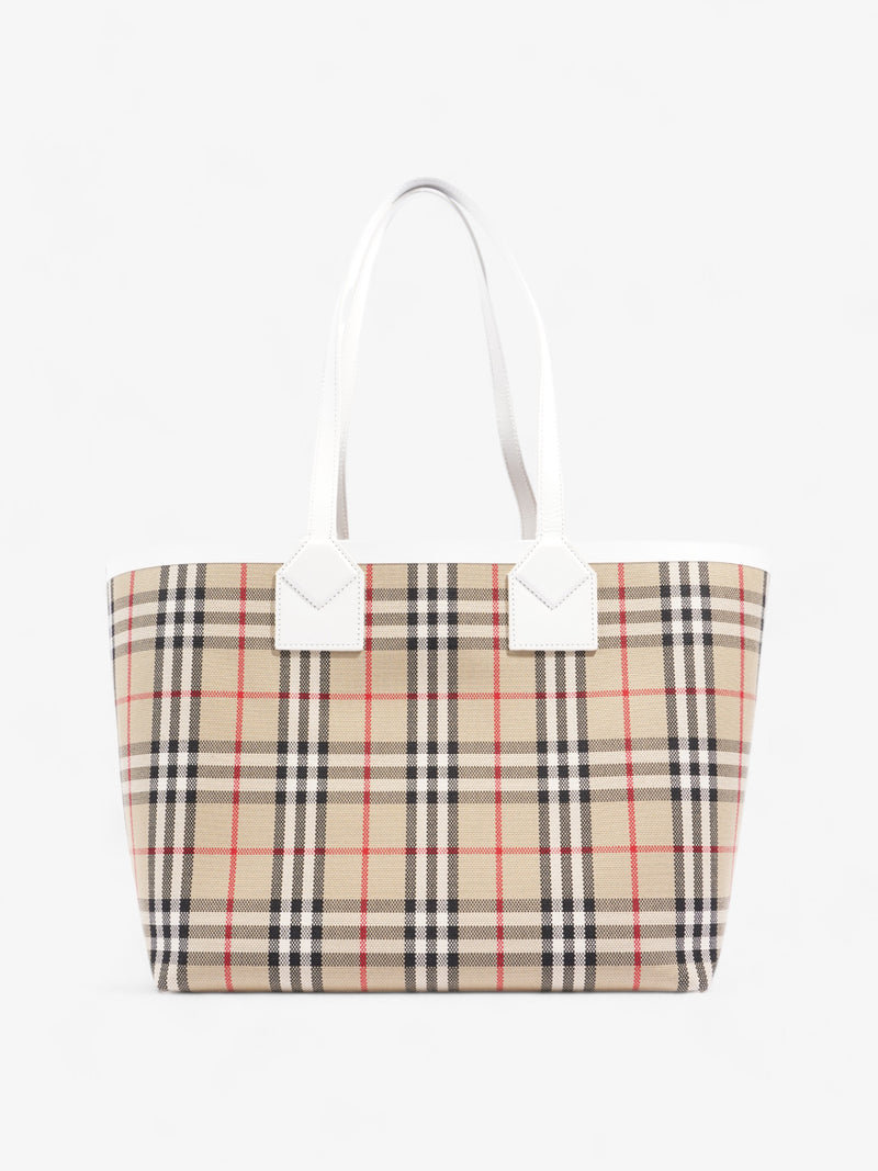  Burberry London Tote Vintage Check / White Cotton