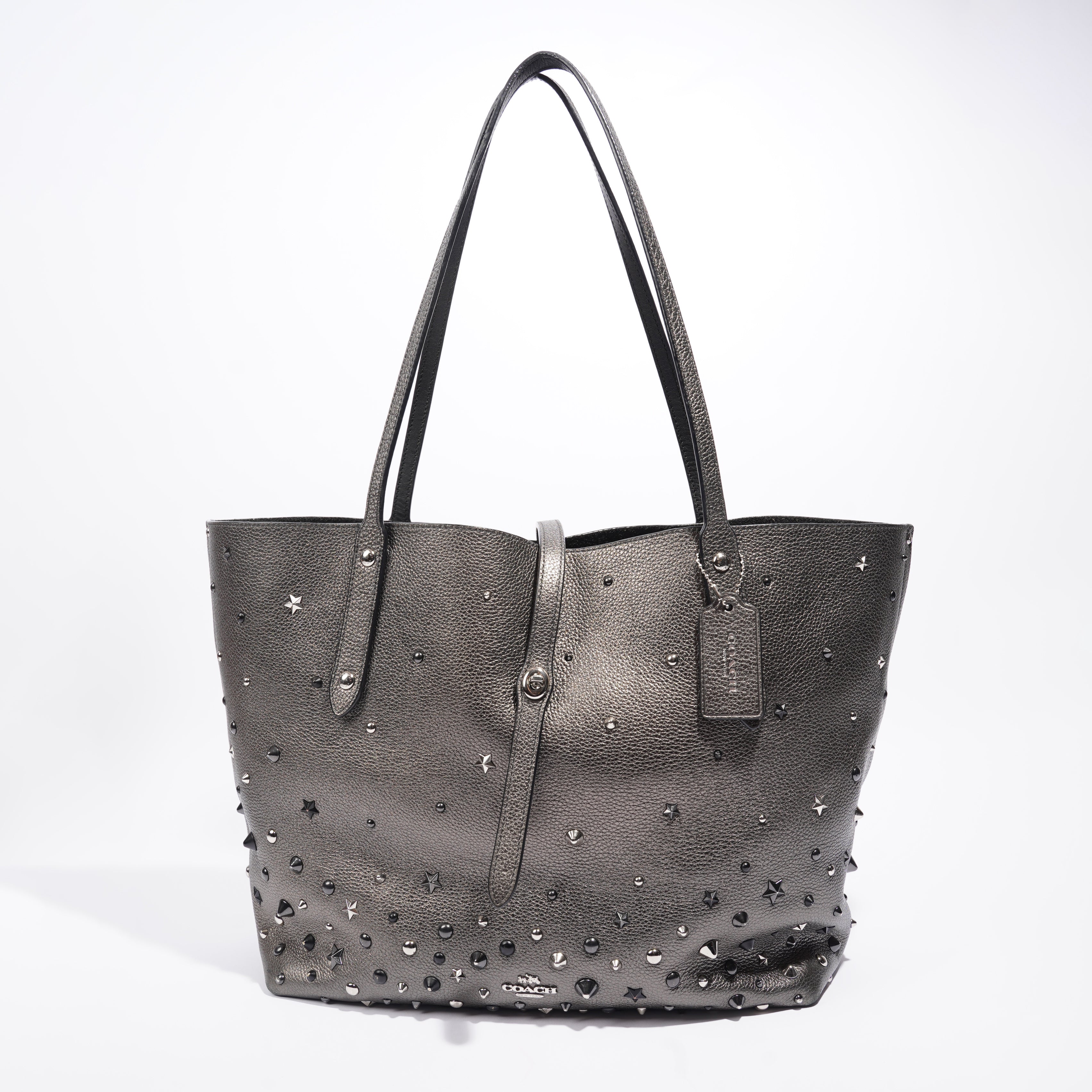 Coach Star Studded Tote Gunmetal Silver Leather Luxe Collective