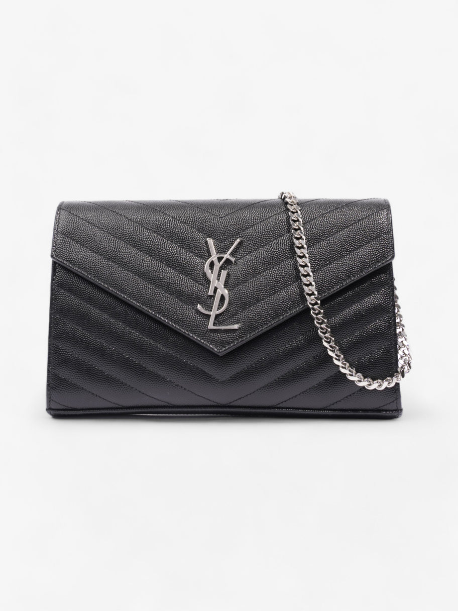 Saint Laurent Cassandre Chain Wallet Black Grained Leather Image 1