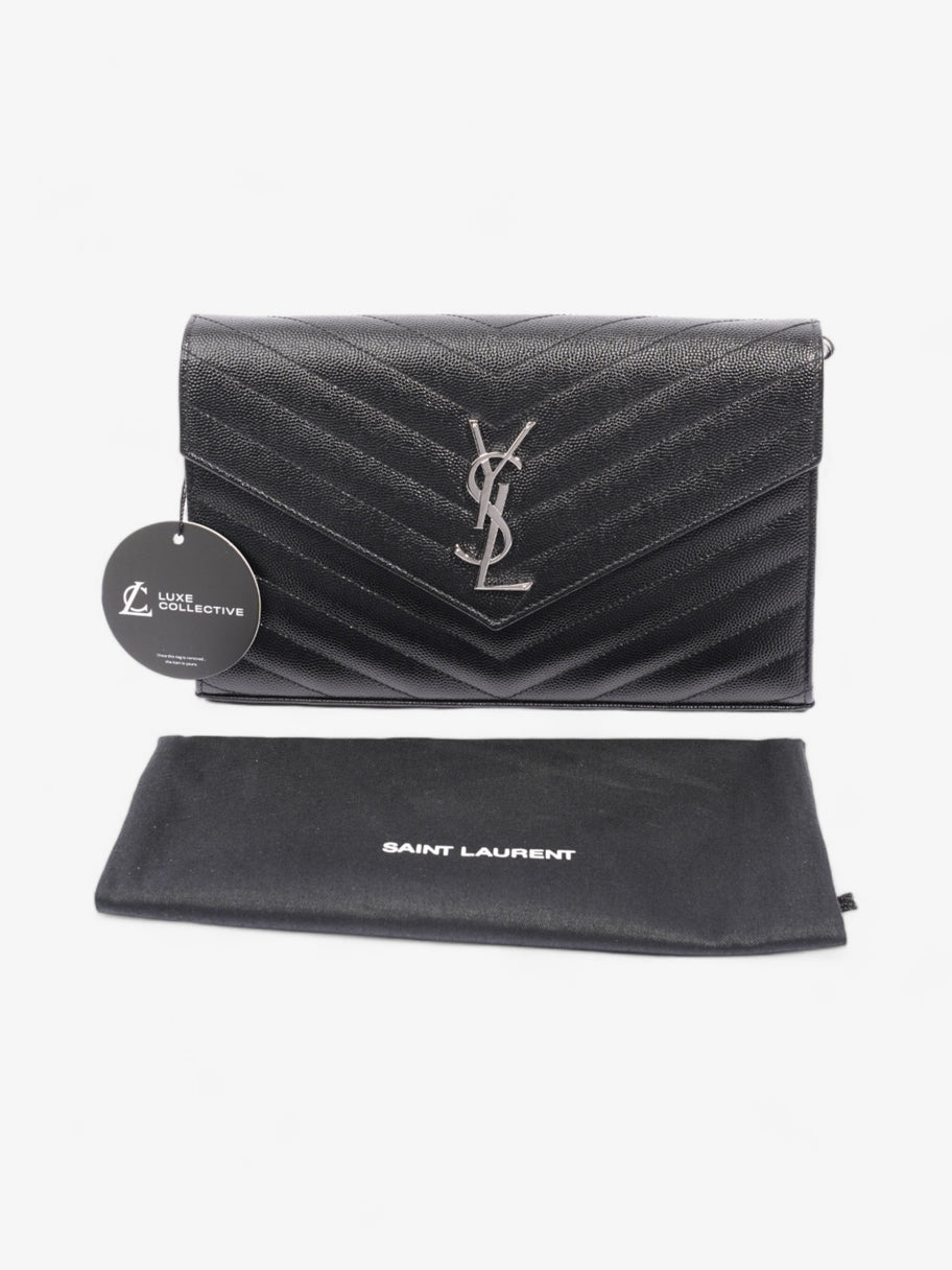 Saint Laurent Cassandre Chain Wallet Black Grained Leather Image 9