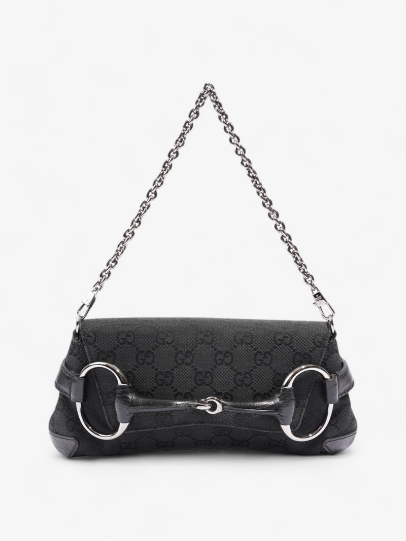  Gucci GG Horsebit Chain Black Canvas