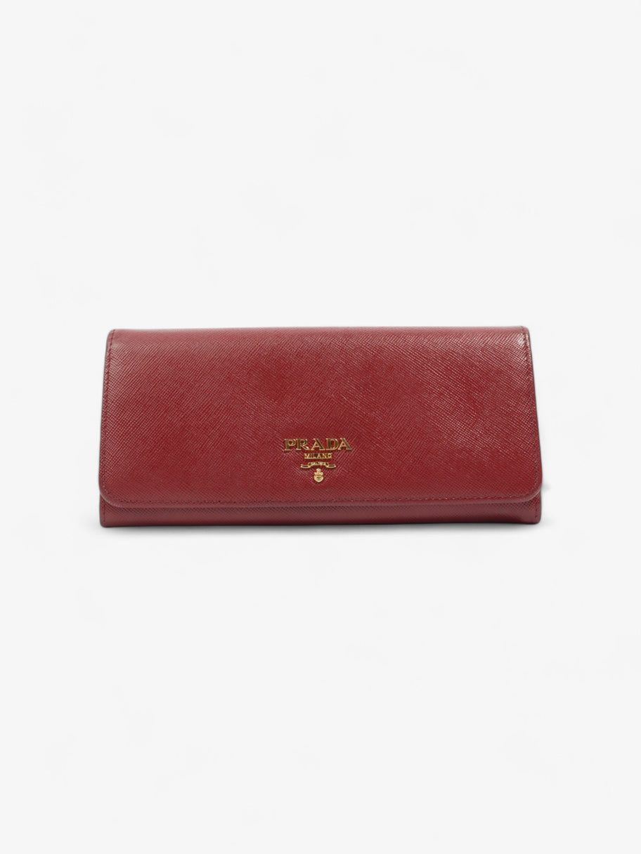 Prada Continental Wallet Burgundy / Gold Saffiano Leather Image 1