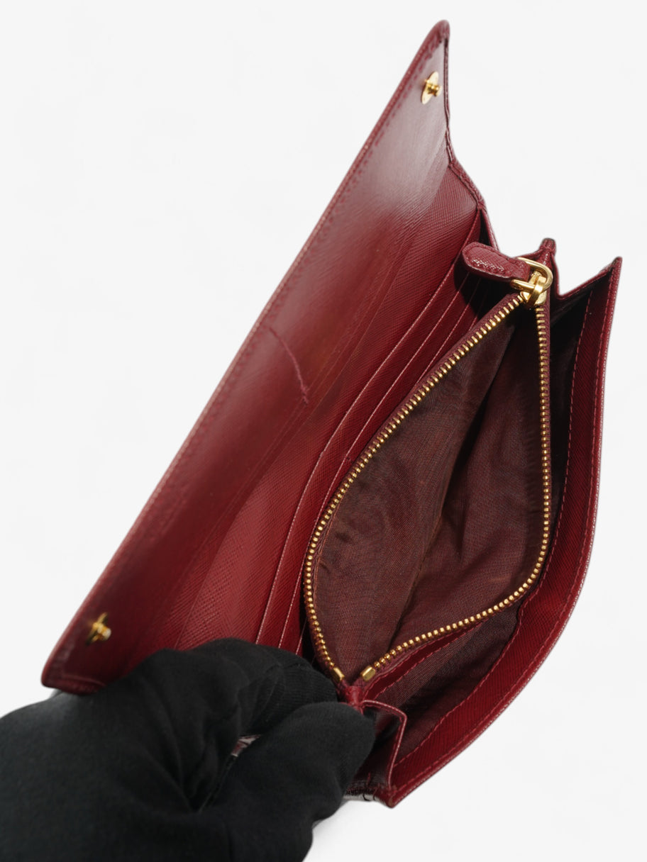 Prada Continental Wallet Burgundy / Gold Saffiano Leather Image 6