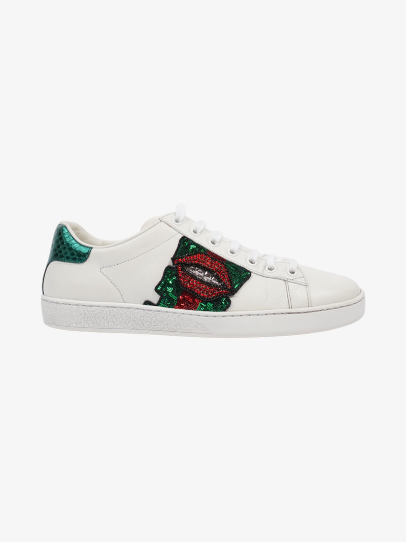  Gucci Ace Low 'Lip Sequin  White  / Green / Red Leather EU 38 UK 5