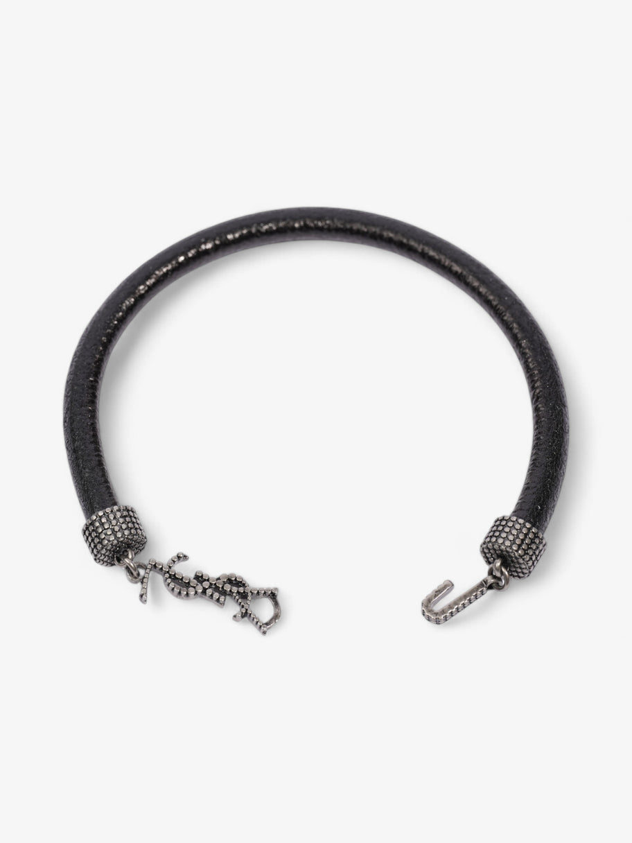 Saint Laurent Logo Hook Bracelet Black / Silver Tone Leather Medium Image 3