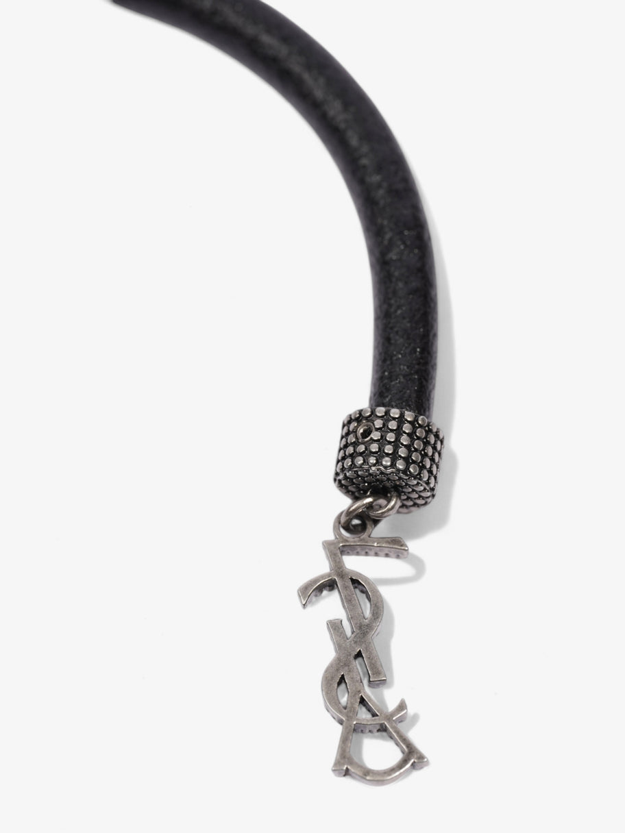 Saint Laurent Logo Hook Bracelet Black / Silver Tone Leather Medium Image 4