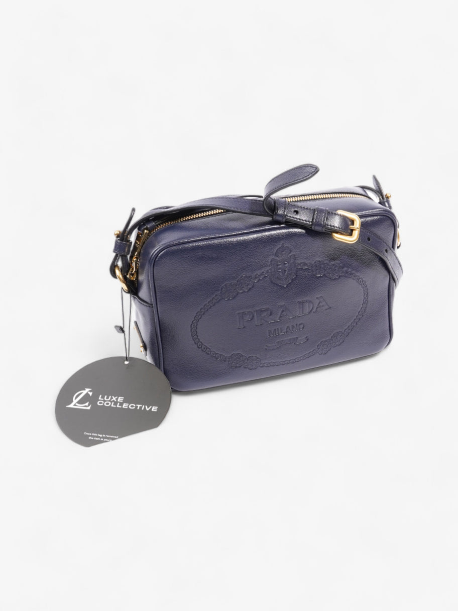 Prada Logo Embossed Navy Leather Image 8