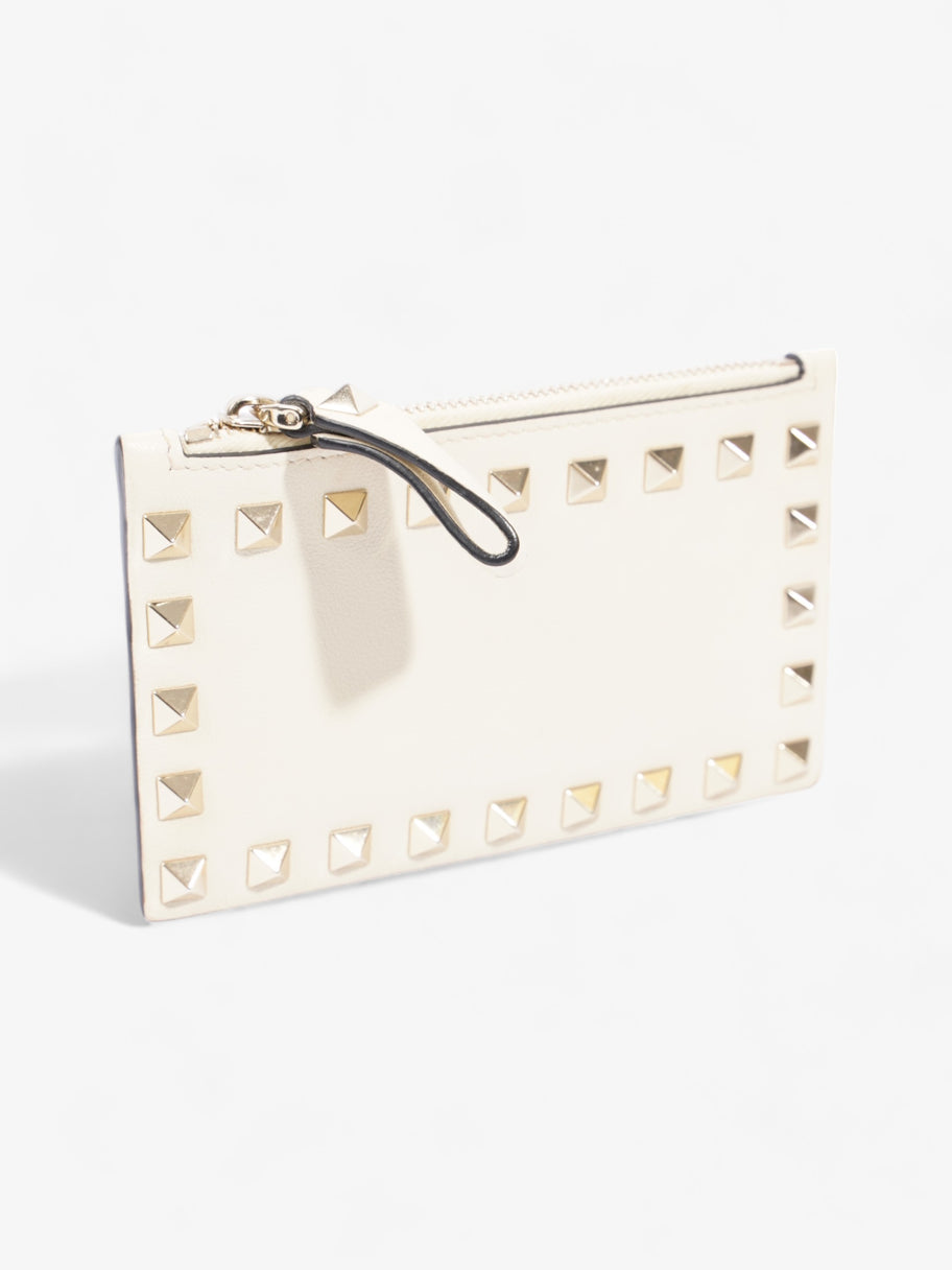 Valentino Rockstud Coin Purse Card Holder Light Ivory Leather Image 3