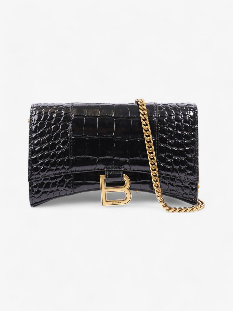  Balenciaga Hourglass Wallet On Chain Black Embossed Leather