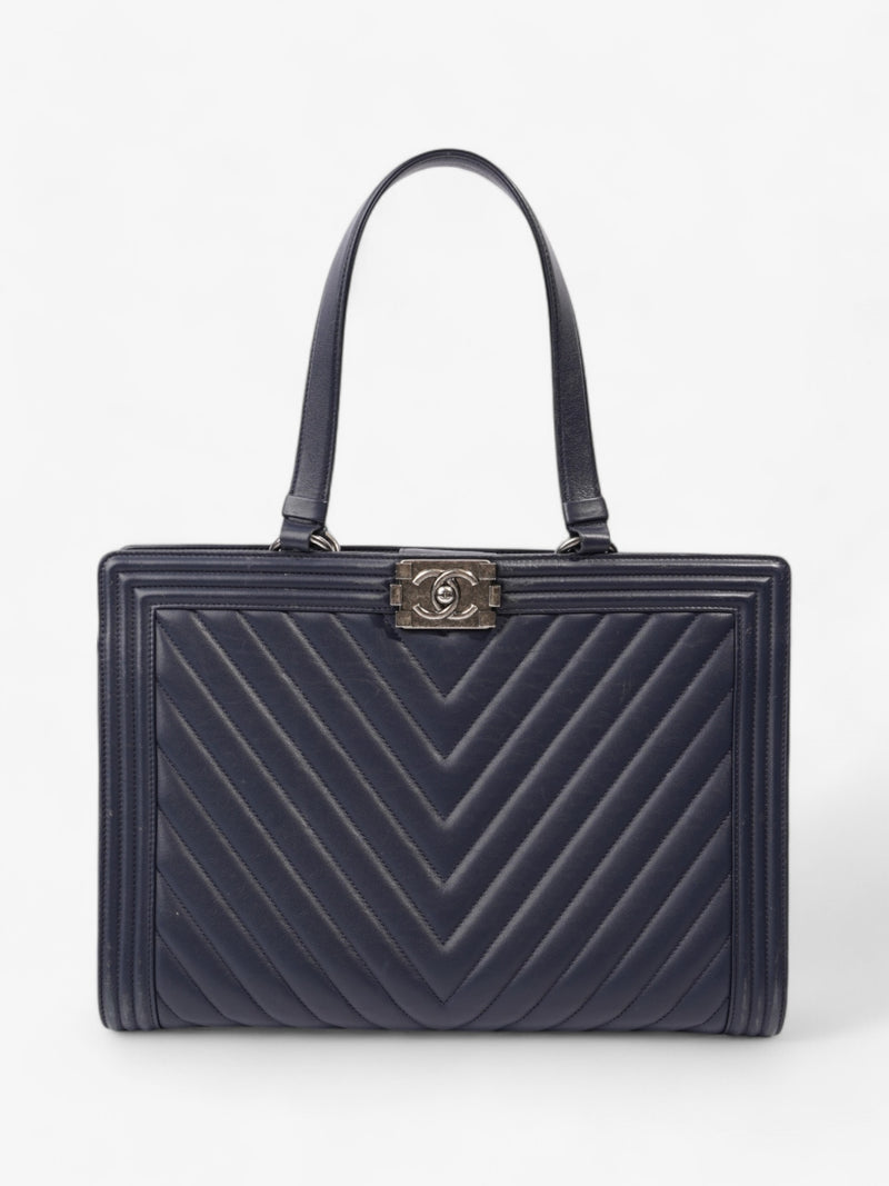  Chanel Boy Tote Navy Blue Lambskin Leather