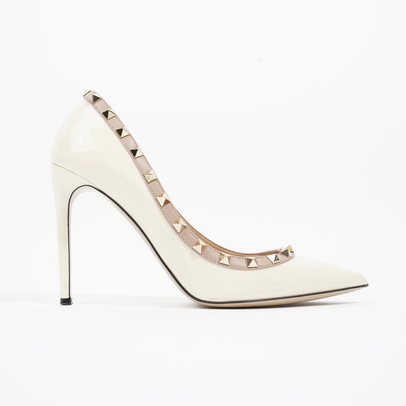  Rockstud Heels 100 White / Nude Patent Leather EU 40 UK 7