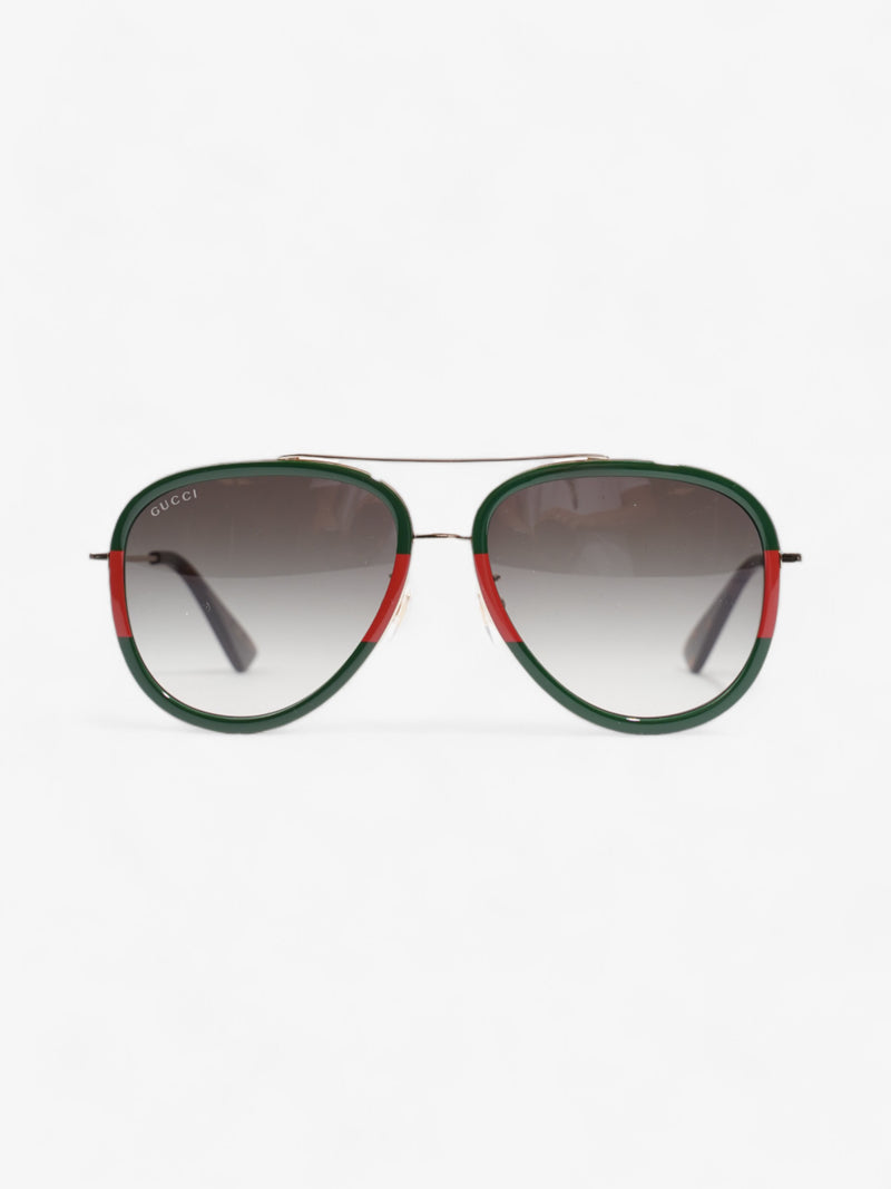  Gucci Web Aviator  Gold / Green / Red Acetate 140mm