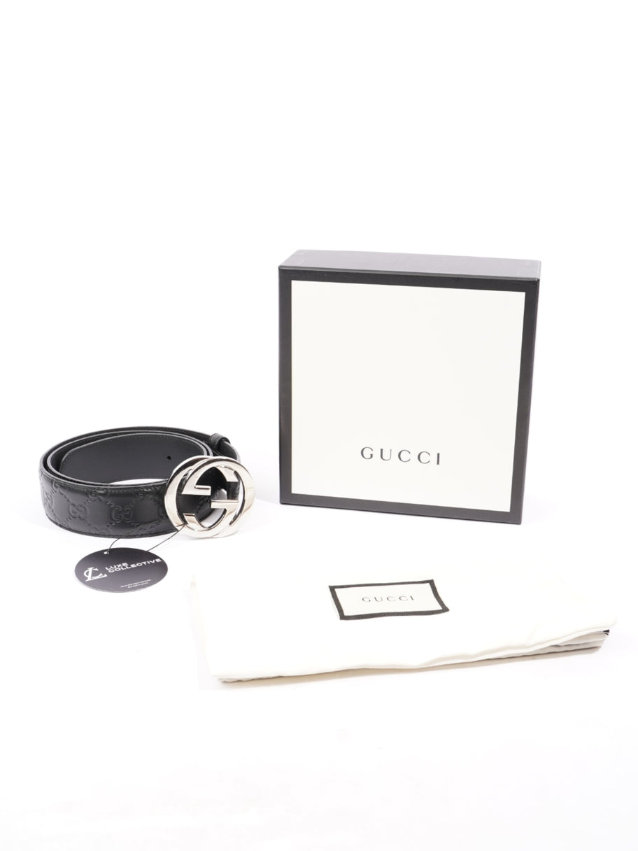 Gucci Wide Belt with Interlocking G Buckle Black Leather 90cm / 36