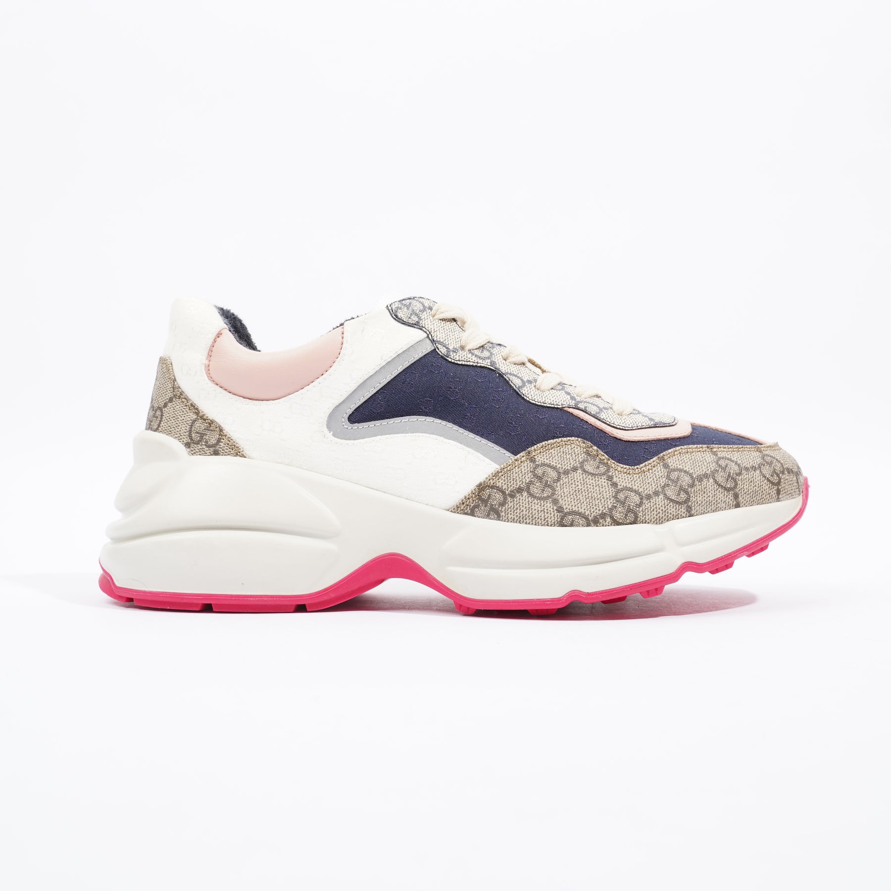 Gucci GG Rhyton Navy / Pink / Beige Logo Canvas EU 39.5 UK 6.5 – Luxe ...