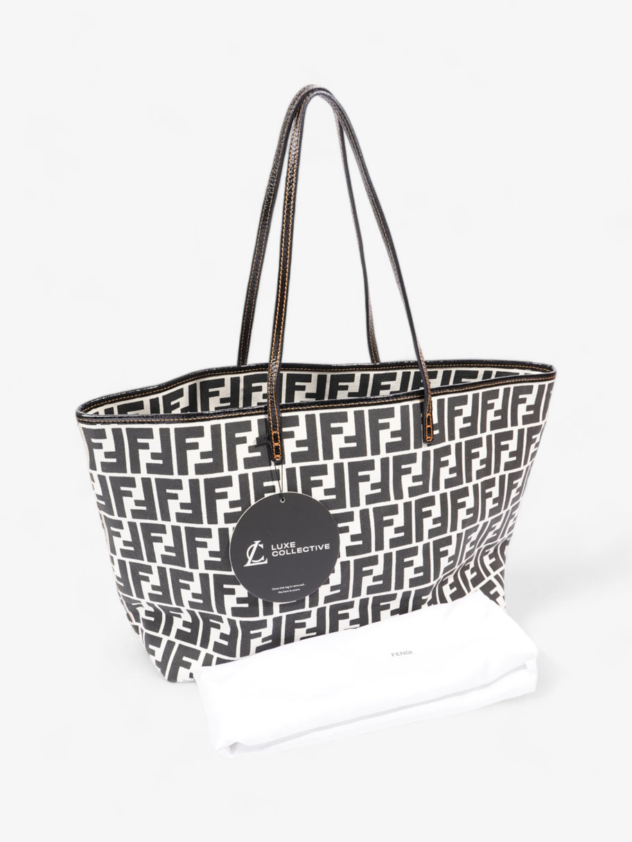 Fendi FF Roll Tote White / Black Canvas Image 9