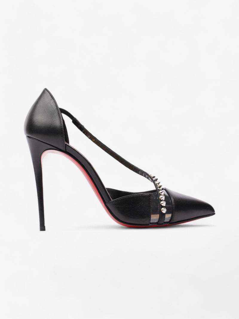  Christian Louboutin Spike Cross Heels 100 Black / Silver Leather EU 38.5 UK 5.5