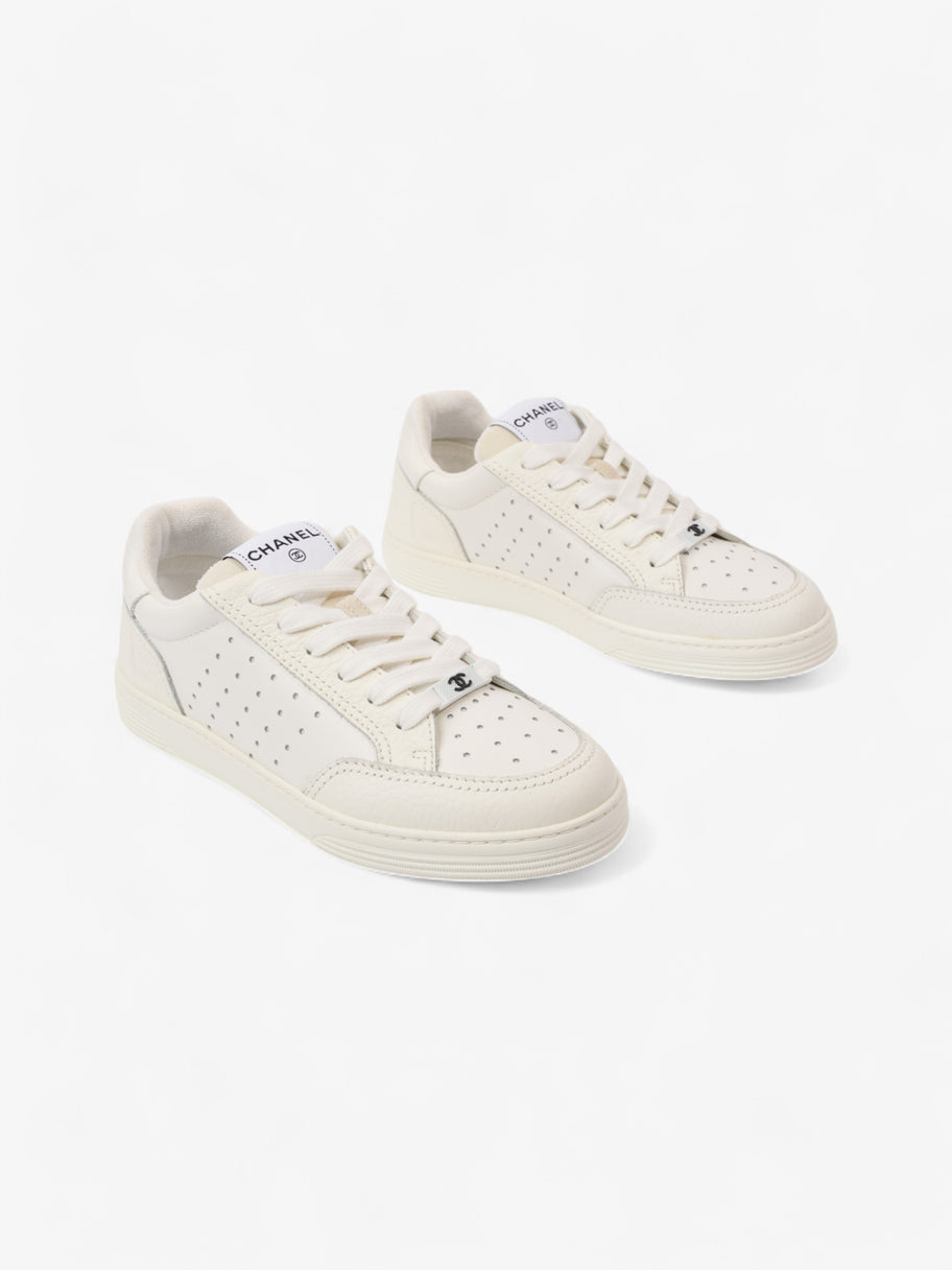 Chanel Perforated Low Top Sneakers White Leather EU 37 UK 4 Image 2