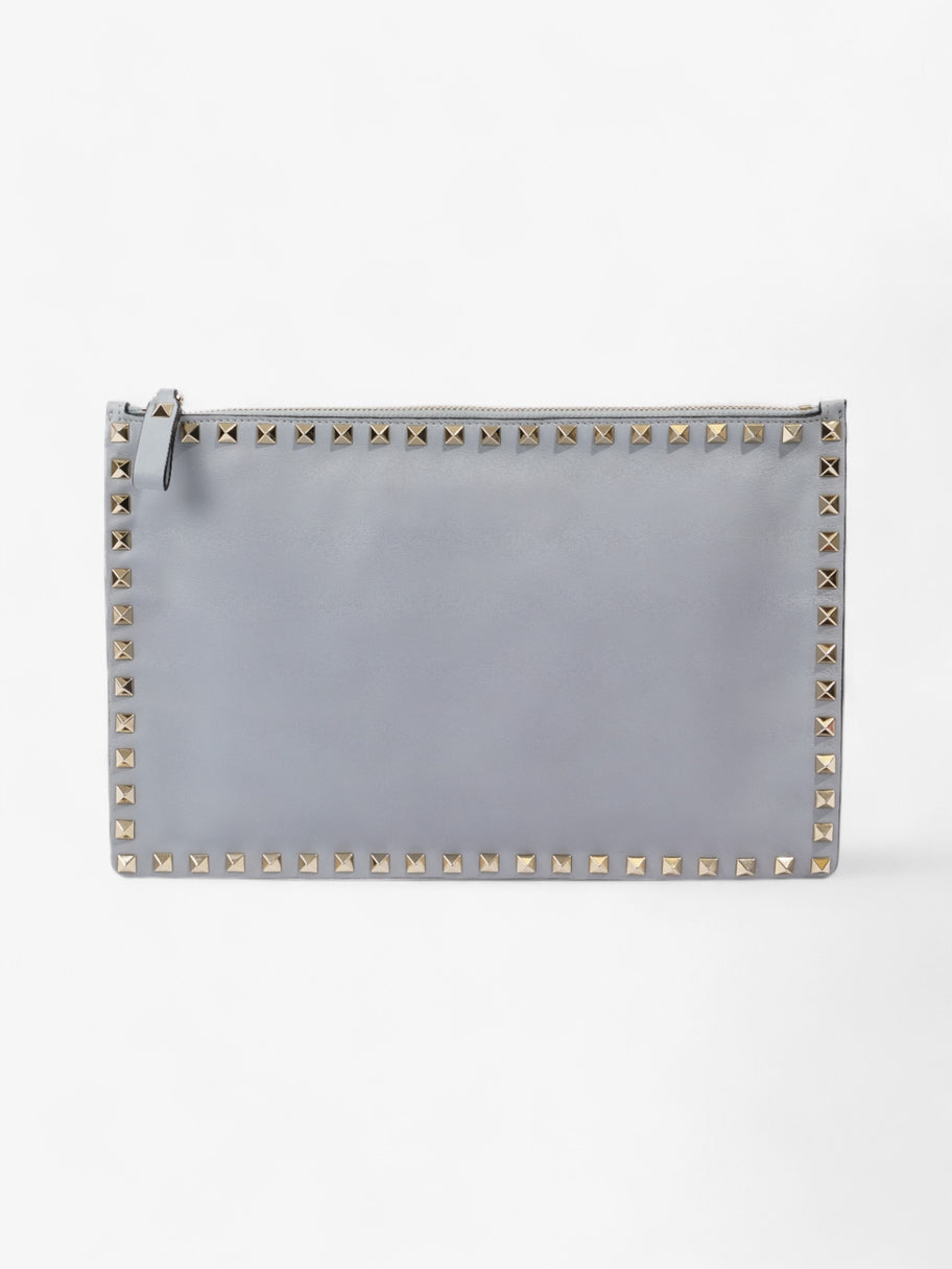 Valentino Rockstud Zip Clutch Blue Grey Calfskin Leather Large Image 1