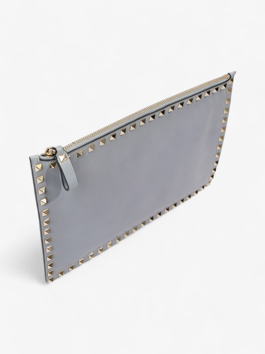 Valentino Rockstud Zip Clutch Blue Grey Calfskin Leather Large Image 7