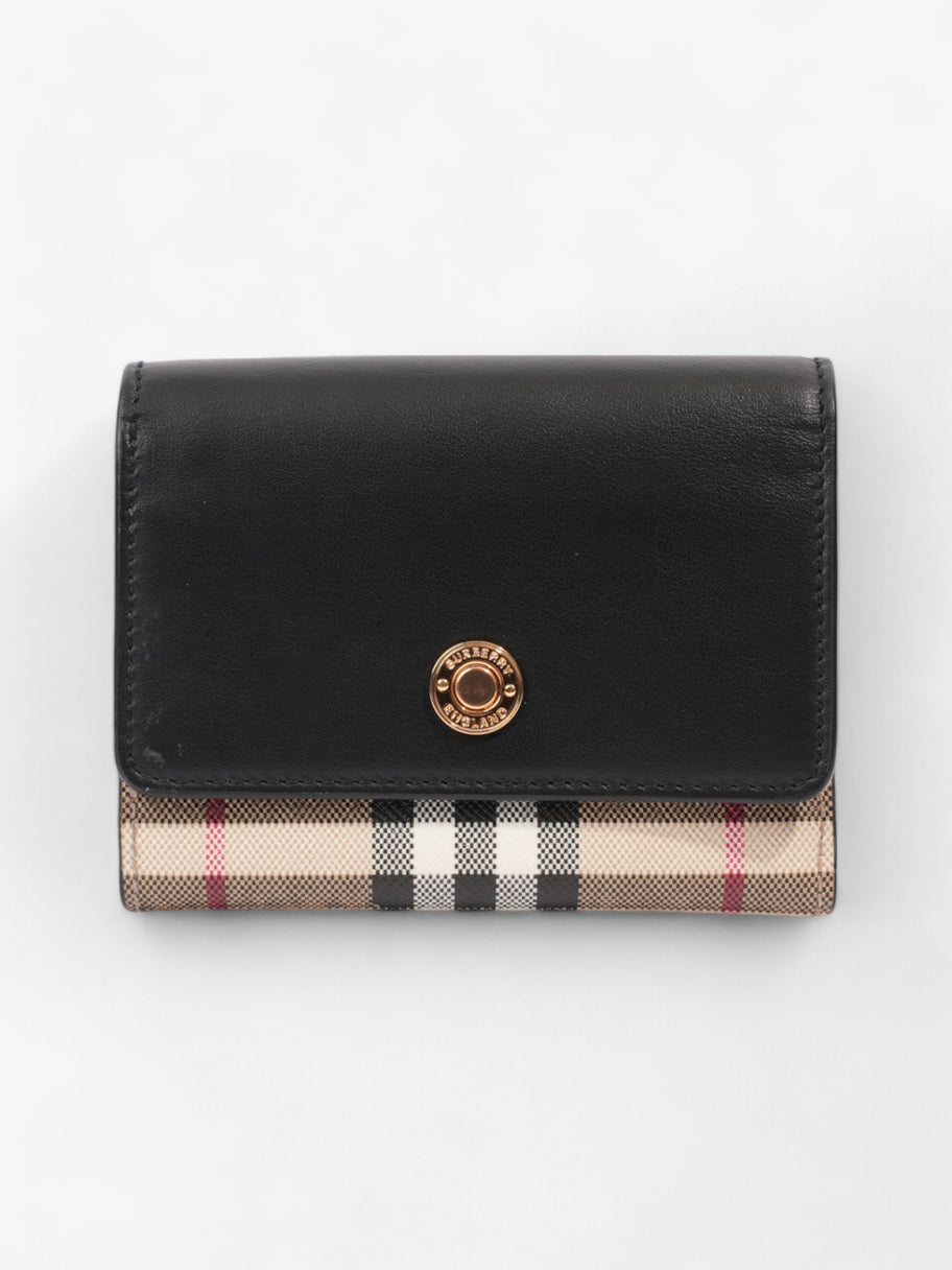 Burberry Fold Over Wallet Black / Vintage Check Leather Image 1