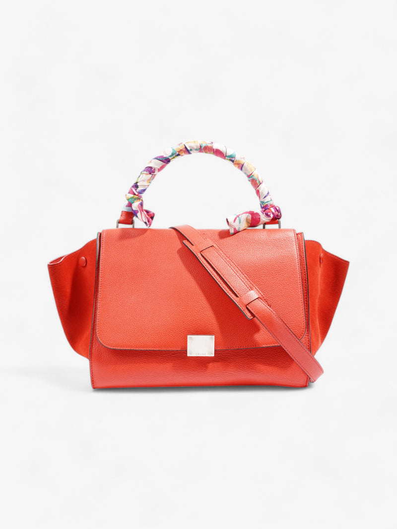  Celine Trapeze Coral Red Calfskin Leather Medium