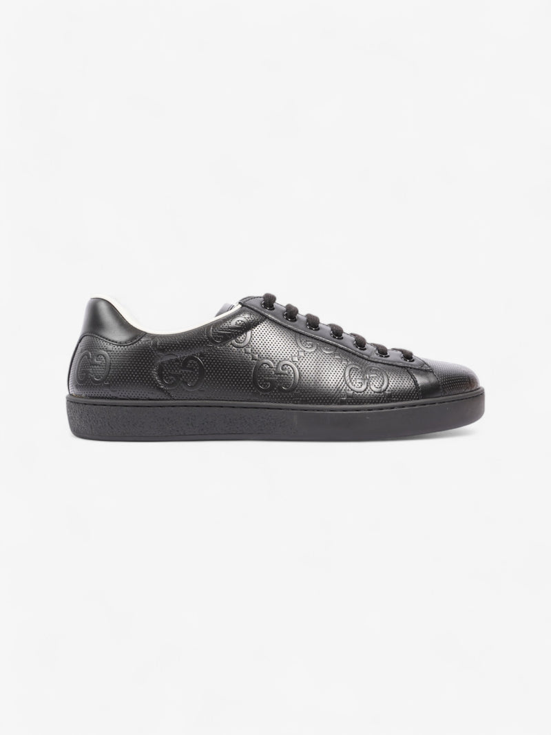  Gucci New Ace Embossed Sneakers Black Embossed Leather EU 42.5 UK 8.5