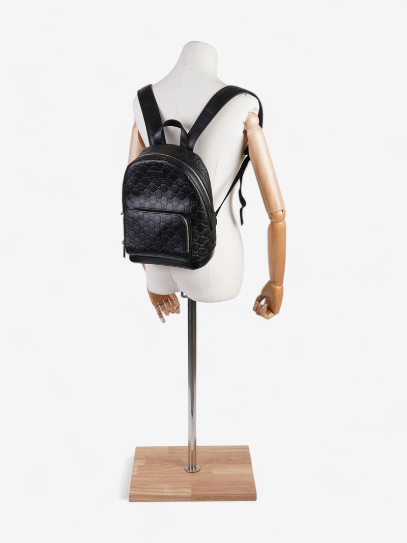  Gucci Signature Backpack Black Embossed Leather Small