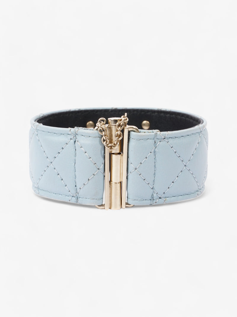  Chanel CC Pearl Cuff Bracelet Baby Blue / Light Gold Leather