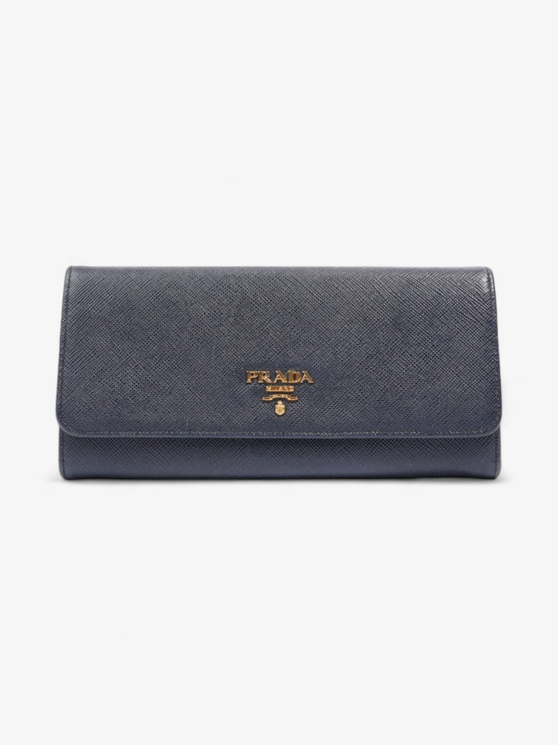  Prada Continental Wallet Navy Blue Saffiano Leather