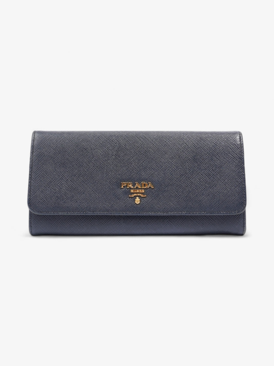 Prada Continental Wallet Navy Blue Saffiano Leather Image 1